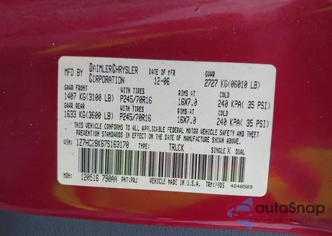 2007 Mitsubishi Raider Ls z USA, uszkodzony, nr VIN 1Z7HC28K67S163170